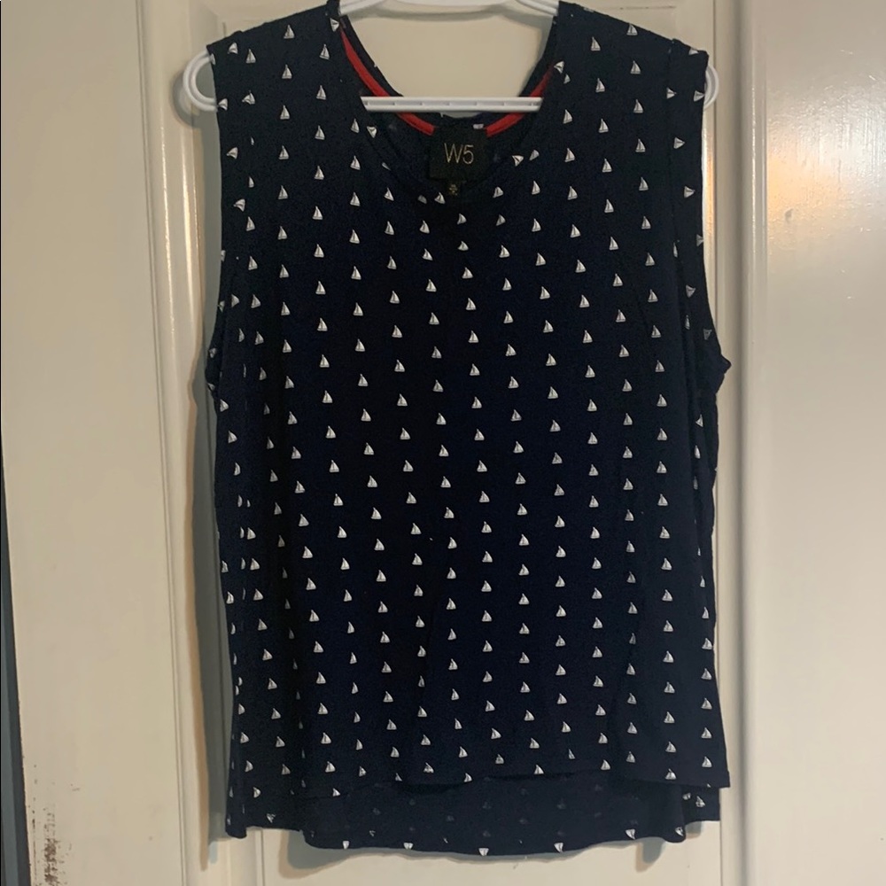 W5 Blue Blouse with Sailboat Design